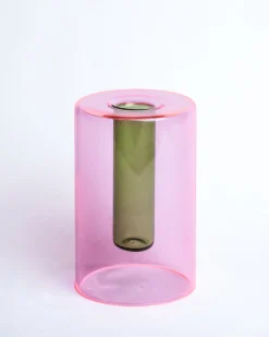 Block Design Small Reversible Glass Vase