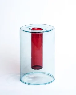 Block Design Small Reversible Glass Vase