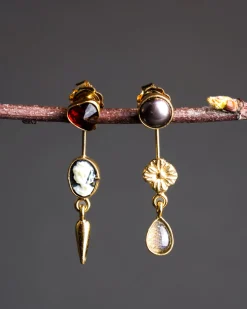 Grainne Morton Double Detachable Victorian Drop Earrings Garnet And Pearl
