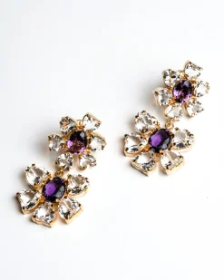 Pakera Pakera Las Flores Earrings Clear + Burgundy