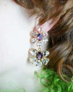 Pakera Pakera Las Flores Earrings Clear + Burgundy