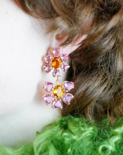 Pakera Pakera Las Flores Earrings Pink + Citrine
