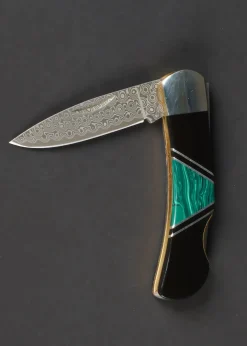 Santa Fe Stoneworks 3" Damascus Steel Knife - Malachite & Jet